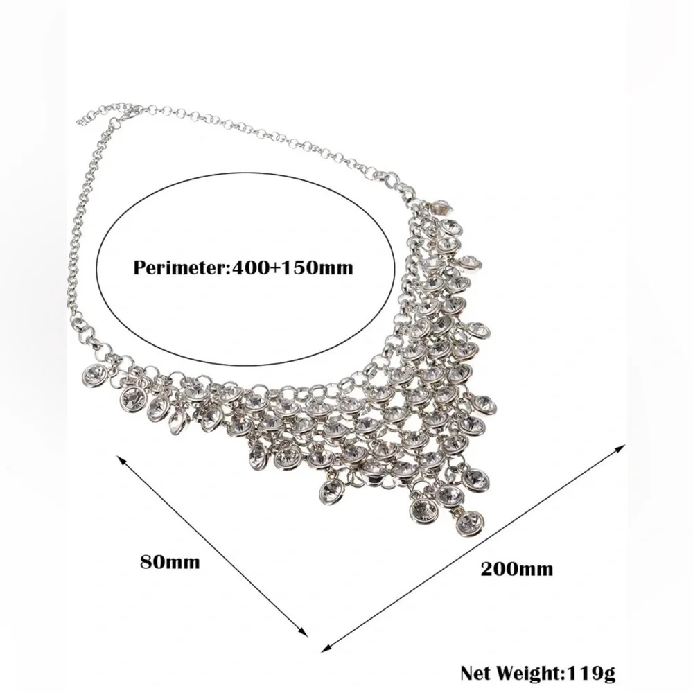Vintage Crystal Rhinestone Chain Choker Collar Bib Pendant Statement Necklace - Picture 3 of 7